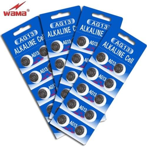 40pcs/lot Wama AG13 1.5V Alkaline Button Cell SR44 L1154 357 A76 Coin Batteries Disposable Calculator Toys