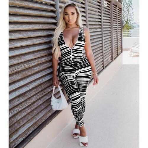 Summer Women Jumpsuits Street Rompers Striped Print Sleeveless Sexy Night Club Party One Piece Outfits overalls for women