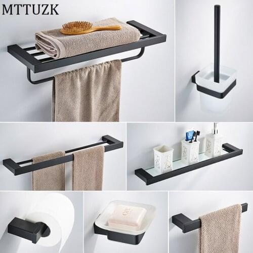MTTUZK Matte Black SUS304 Stainless Steel Bathroom Hardware Set Towel Shelf Paper Holder Hook Towel Bar Bathroom Accessories