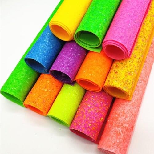 A4 sheet neon color Shiny chunky Glitter Fabric Leather For Earring Bows 1419