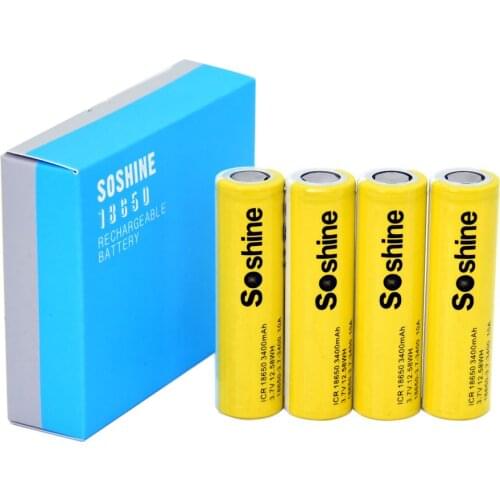 Soshine 4pcs 18650 3.7V 3400mAh 3C Li-ion Rechargeable Battery With Battery Case