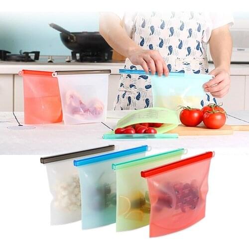 1000ml Multifunction Silicone Fresh Bag With Scale Food Bag Fresh Reusable Silicone Food Bag Storage Container Kitchen Organizer