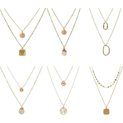 Bohemian Multilayer Necklace for Women Pearl Elizabeth Geometric Flower Pendant Necklace Women Choker Sweater Chain Wholesale