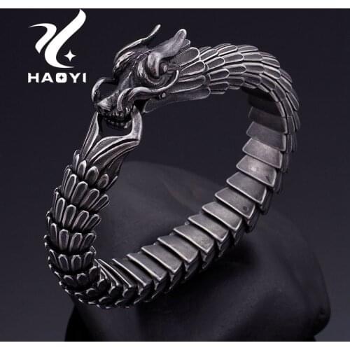 15mm Width Dragon Charm Bracelet For Men 316L Stainless Steel Punk Bracelets 2019 Jewelry