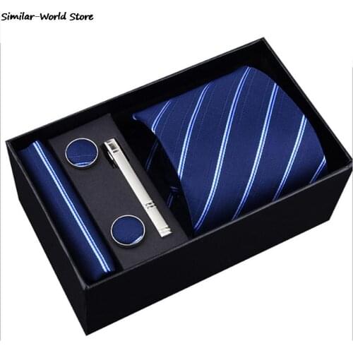 Fashion Gift Box Packing Neck Tie Set Include Tie Clip And Handkerchief Cufflink Man Formal Business Wedding Bridegroom Ties