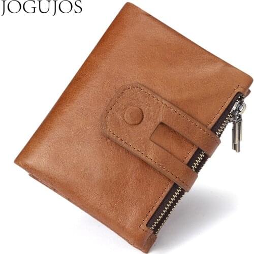 JOGUJOS Genuine Leather Men Rfid Clutch Wallet Zipper&Hasp Male Portomonee Short Coin Purse Credit Card Holder Wallet For Man