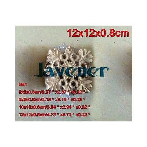 N41 -12x12x0.8cm Wood Carved Long Square Applique Flower Frame Door Decal Working carpenter Fitment