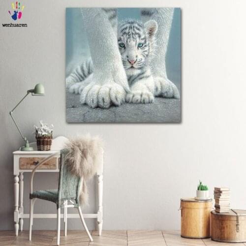 DIY colorings pictures by numbers with colors Cute baby white tiger picture drawing painting by numbers framed Home