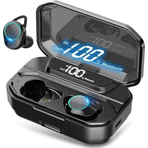 True Wireless Earbuds Bluetooth 5.0 Headphones, IPX7 Waterproof Earphones for Sports, Press Control In-Ear Headset W/Mic