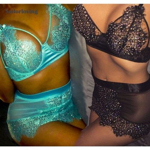 Sailor loving new women 2 piece lace sexy underwear lingerie romantic costumes transparent sexy bra set