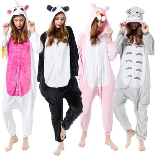 Adult Animal Pajamas Women Sleepwear Unisex All in One Pyjamas Animal Suits Cosplay Panda Totoro Tiger Unicorn Garments Pijama