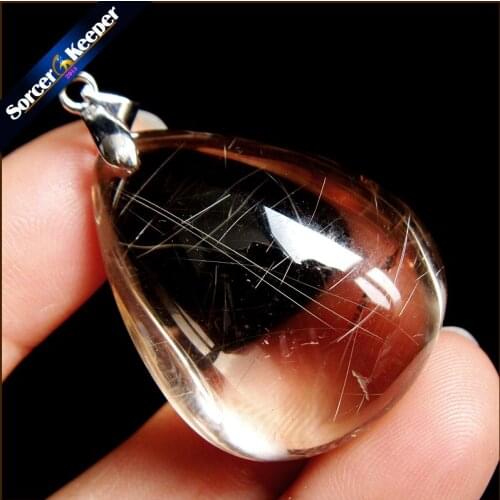 Genuine Natural Gold Rutilated Quartz Crystal Cabochon Setting Necklace Pendant Stone Beads for DIY Jewelry Making OS973