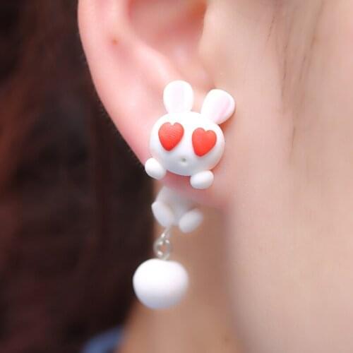TTPAIAI 30 Brand White Heart Eyes Lovely Rabbit Stud Earrings Fashion Jewelry Polymer Clay Cartoon 3D Animal Earrings For Women