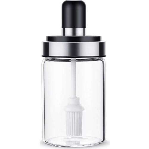 Glass Oil Jar With Silicone Basting Brush Transparent Glass Jar 250ml