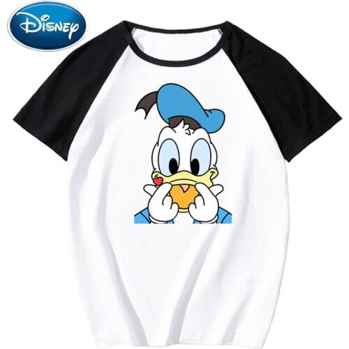 Disney Stylish Donald Duck Cartoon Print O-Neck Pullover Short Sleeve Contrast Color Unisex T-Shirt Tee Top XS - 3XL 11 Colors