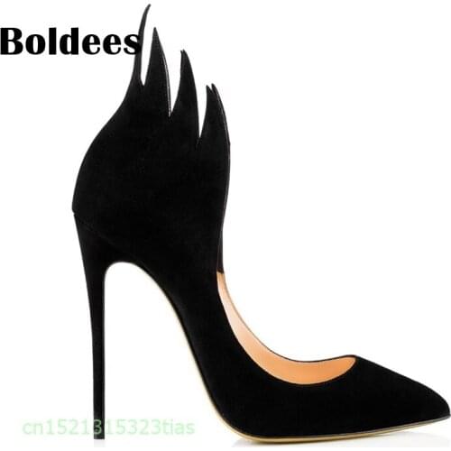 Women Pumps 2018 Pointed Toe Slip on Suede High Heels Wedding Shoes Woman Flame Ladies Fashion Thin Heel Zapatos Mujer Plus Size