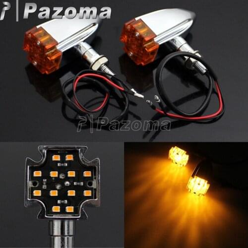 2Pcs Universal 10mm Bolt Thread Motorcycle LED Turn Signal 12V 1.96W Amber Signal Light Indicators Lamp Chrome Aluminium Blinker