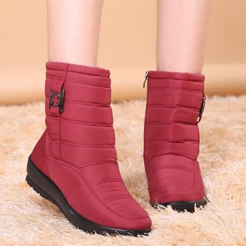 Waterproof Snow Boots Women Mid-calf Boots Female Winter Boots Women Shoes Slip On Warm Plush Middle Aged Mother Shoes Booties