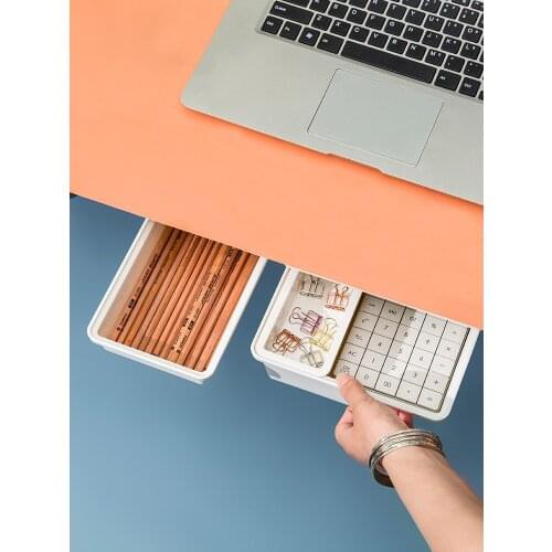 Under the Table Paste Drawer Storage Box Dormitory Table Bottom Hidden Storage Punch-Free Office Supplies Finishing Box