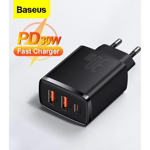Baseus 30W USB Type C Charger For iPhone 13 12 Pro Max Quick Charge 3.0 USB C PD Fast Charging For Samsung Xiaomi Travel Charger