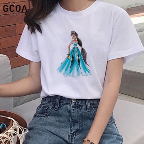 Disney Tshirt Plus Size New Jasmine Princess Print T-Shirt Women Shirts O Neck Short Sleeve Harajuku Girls Tees Summer T Shirt