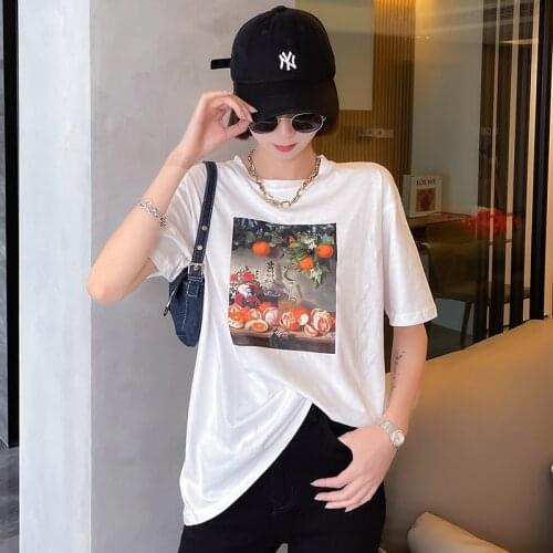 Plus Size T Shirts O Neck Pullover Short Sleeve T Shirt Women Print Loose Casual Tees Summer 2021 New Cotton Ladies Top