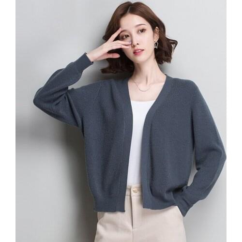 Womens clothing Cardigans Sweater Solid color V-Neck Loose Knitted Tops Winter new Casual Wool Thin Sweaters