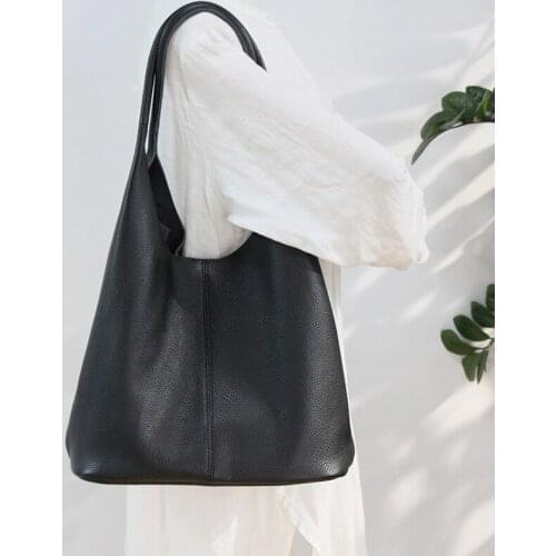 100% Soft Genuine Leather Female Bag 2020 New Simple Solid Casual Tote With Liner Bags Handbags Large Shoulder Bags For Women