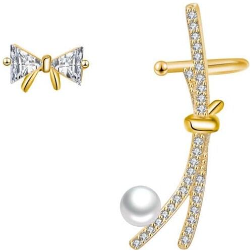 Aretes de mujer modernos fashion korean earrings for women Bow pearl asymmetry jewelry drop earrings fashion jewelry