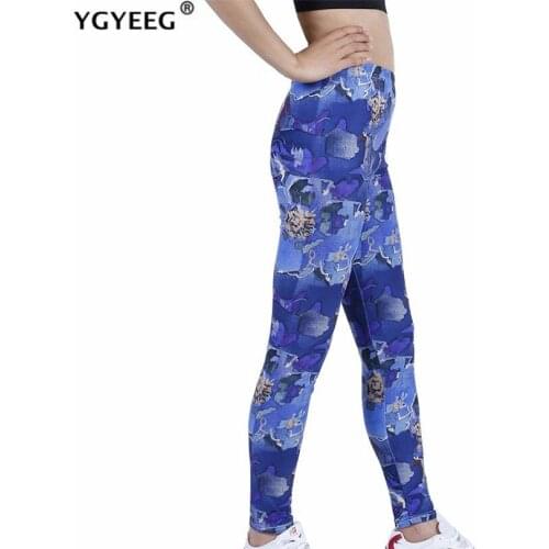 YGYEEG Autumn Dream Blue Flower Leggings Women Wear 2021 New Style Skinny Street Style Casual High Waist Fitness Ankle-Length