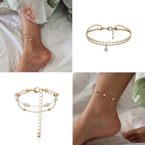 Anklet For Women Wholesale Beach Boho Charms Anklets Luxury Bead Metal Multilayer Chain Fashion Jewelry