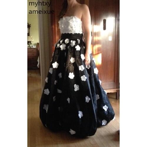 2020 New Sexy Black And White Floral Applique Black Pageant Prom Dresses Special Occasion Gowns Custom Made Color Robe De Soiree