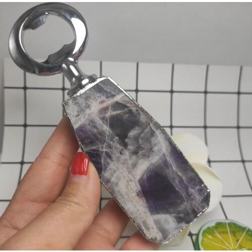 1pcs Natural dream amethyst Beer Bottle Opener stone classic Cool Ring Keychain Corkscrew practical bar kitchen
