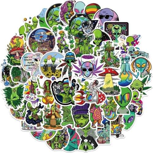 10/30/50PCS Psychedelic Alien Weed Cartoon Stickers Bike Travel Luggage Guitar Laptop Waterproof Graffiti Decal Kid Toy Sticker