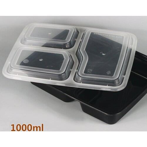 10Pcs 1000ml 3 Compartment Meal Prep Food Containerl PP Plastic Food Fruit Storage 3 Compartment Lunch Box Bento Boxes
