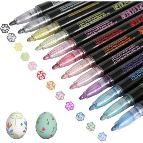 12Pcs/Set Outline Metallic Markers Double Line Shimmer Paint Pens For Kids Adults Drawing Art Signature Coloring Supplies