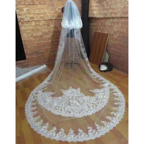 2t white ivory Wedding Veils long Bling Rhinestone Cathedral Length Bridal Veil In Stock wedding accessories