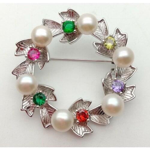 3pcs Cultured White Pearl Cubic Zirconia Pave Crystal Flower Garland Brooch Pin