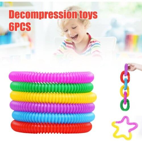 6pcs Childrens Vent Decompression Fidget Toy Telescopic Bellows Sensory Toys Color Stretch Tube Fun Telescopic Tube Anti-Stress