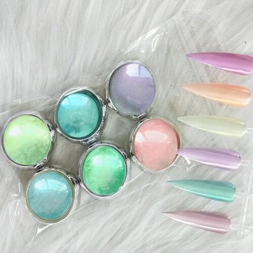 6Jar/Set Mermaid Nail Art Powder Aurora Powder Mirror Shimmer Effect Chrome Pigment Polish Shimmer Dip Dust Fairy Powder H
