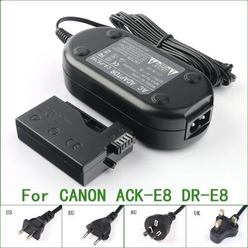 ACK-E8 + DR-E8 LP-E8 LP E8 AC Power Adapter Charger For Canon EOS 550D 600D 650D Kiss X4 X5 Rebel T3i T4i T2i