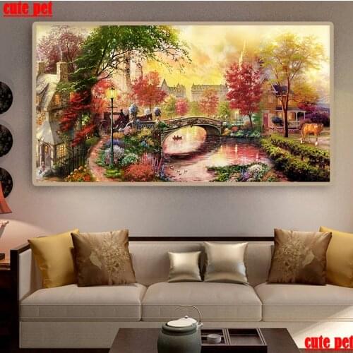 Large cute pet rural scenery 5D Diamond Mosaic Diamond Painting Cross Stitch Kits Diamond Embroidery Round Rhinestones Decoratio