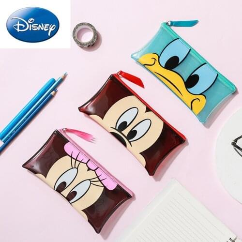 Genuine Disney Minnie Mouse Pencil Case PVC Transparent Donald Duck Cartoon Pen Bag Student Stationery Back To School Supplies