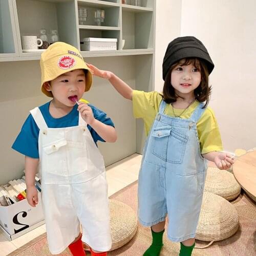Childrens Suspender Trousers Girl Overalls Loose Cotton Casual Versatile Jumpsuits Blue Denim Overalls Boys Cowboy Trousers