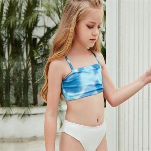 Children Swimsuit Kids Girl Swimwear Sleeveless Tie-dye Print Top and Bottoms Set 2-piece Swimming Suit Swimming Costume