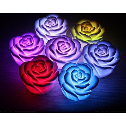 Hot 7 Colors Changing Auto Flameless Romantic Rose Shaped LED Xmas Wedding Party