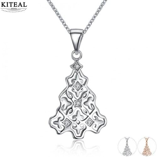 KITEAL Best Gift Gold color necklaces & pendants for female AAA zircon christmas tree xmas gift collar charm