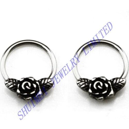 50 Pcs Rose Flower 316L Steel Nose Septum Clicker Stud Ring Ear Tragus Cartilage Jewelry Piercing Free Shipping 2015 New