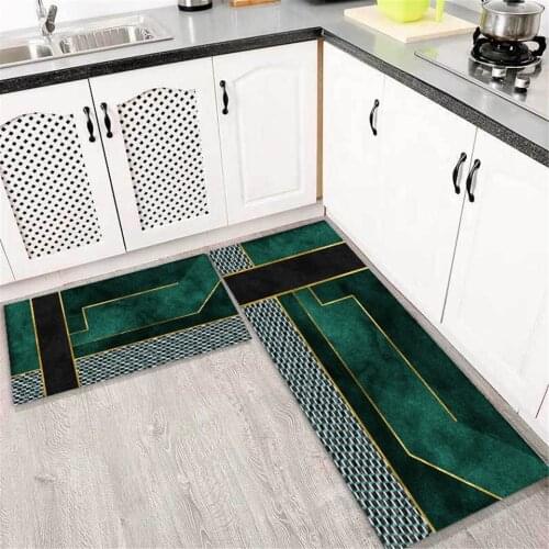 Luxury Dark Green Geometric Mat For Kitchen Floor Washable Non-slip Area Rug Living Room Bedroom Doormat Inside Bathroom Mat