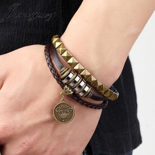 2018 HOT Brand Bracelet Fashion Multilayer Retro Leather Bracelet Men Bracelet Popular 12 Constellation Bracelet Women Pulseras